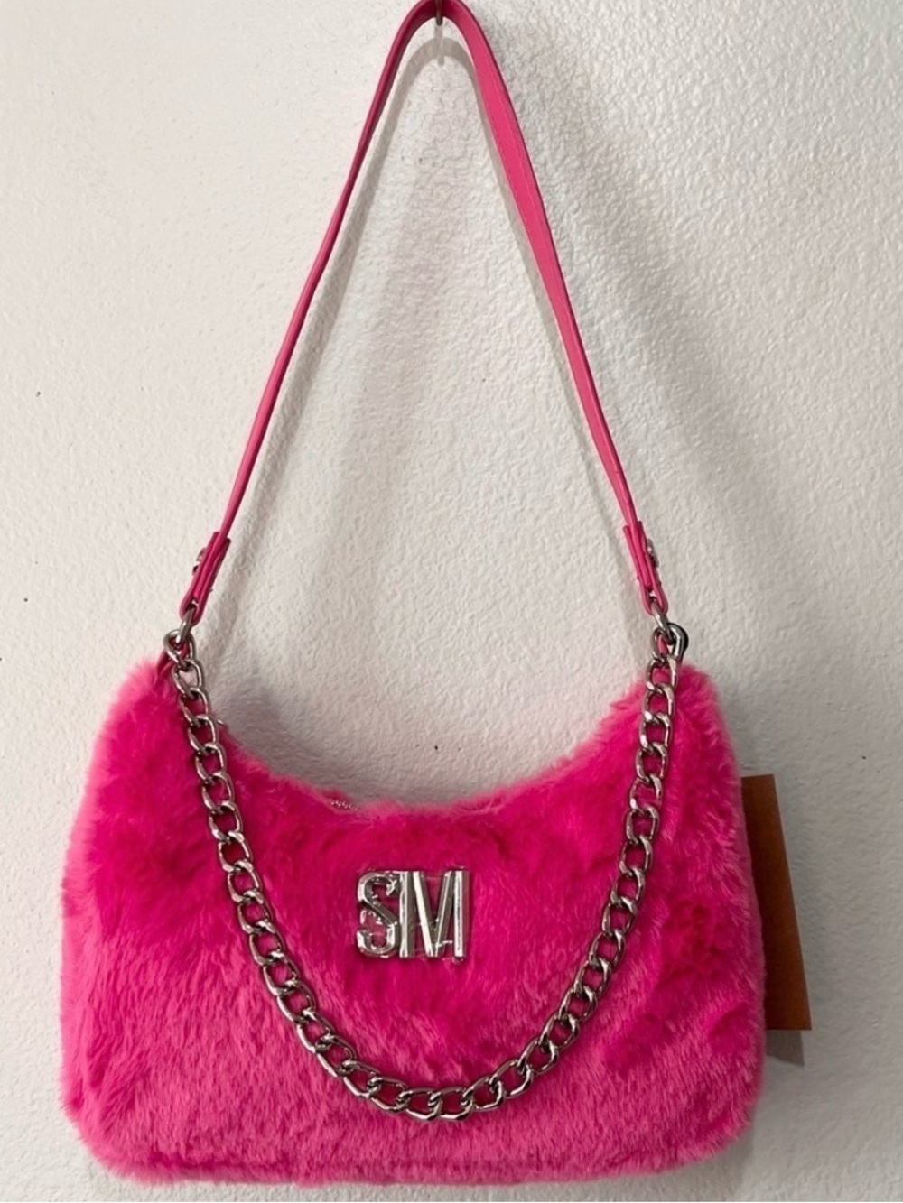 💰FREE Gift💰Steve Madden NWOT Faux Fur Shoulder Bag Silver Chain
